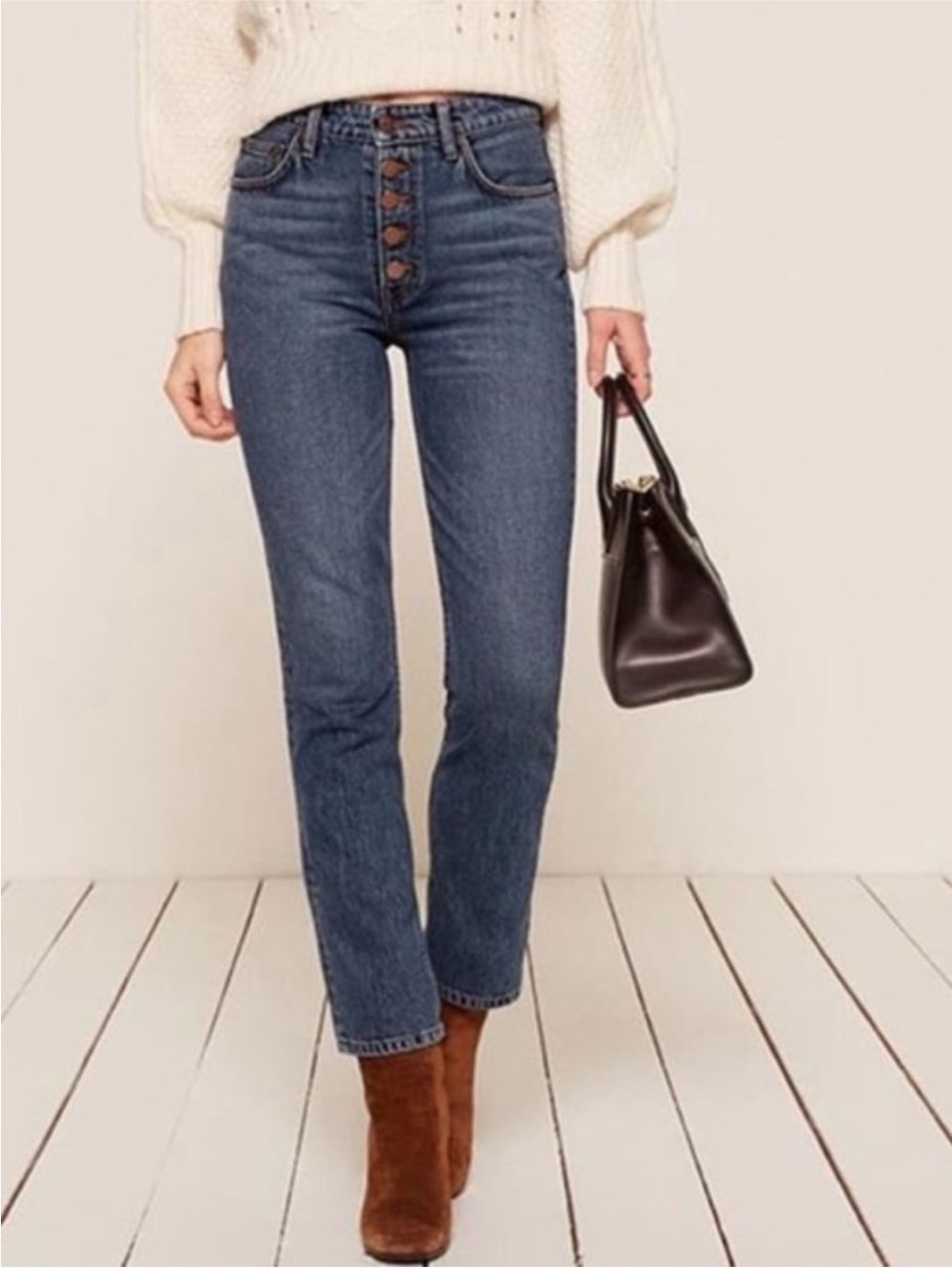 Reformation Winona Mid Slim Jeans in Baltic Size 27
